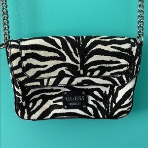 GUESS Zebra Print Crossbody Bag - Black and White